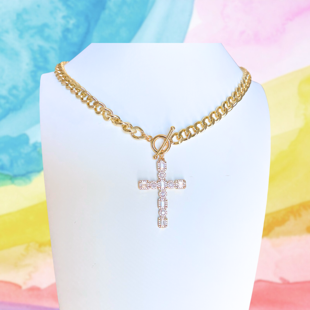 Gold Iris Cross Necklace