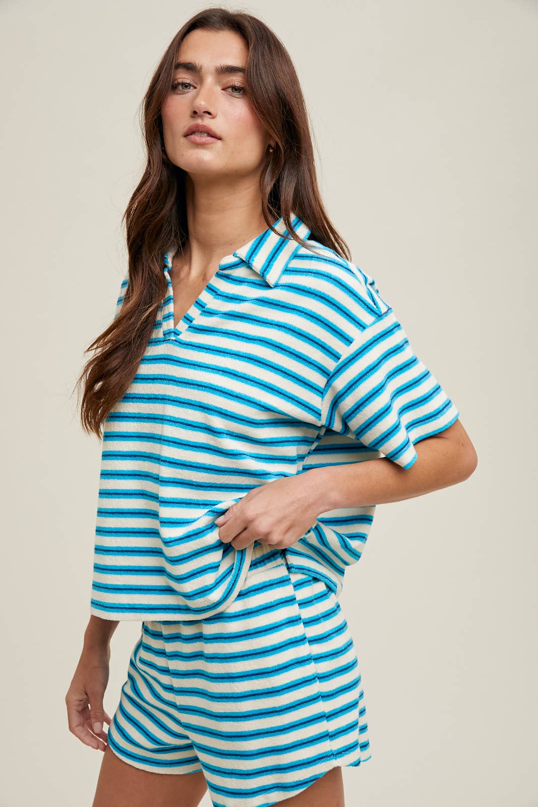 Striped Terry Knit Top & Shorts Set
