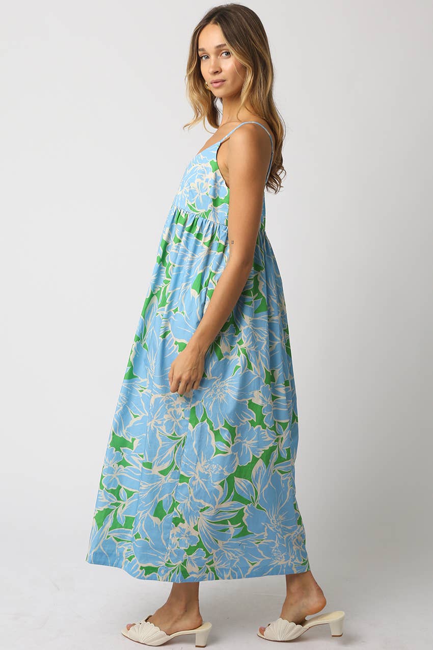 Blue & Green Floral Maxi Dress