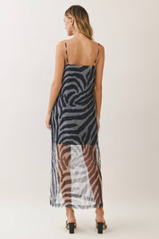 Black Zebra Sheer Mesh Maxi Dress