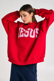 Red & Pink Gingham Jesus Mockneck
