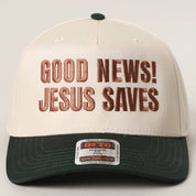 Good News Jesus Saves Trucker Hat/ Green & Brown