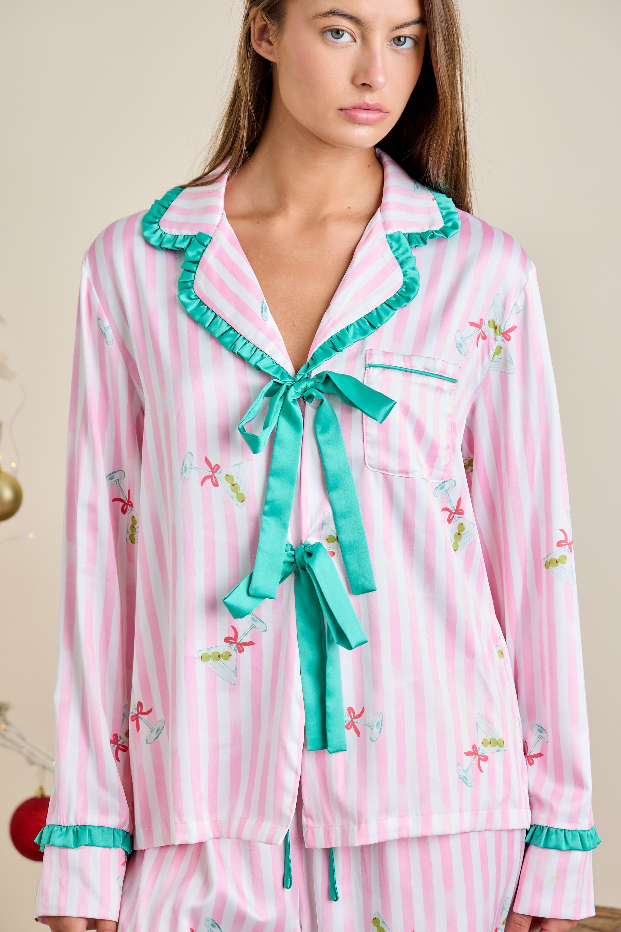 Pink Stripe Christmas Pajama Set