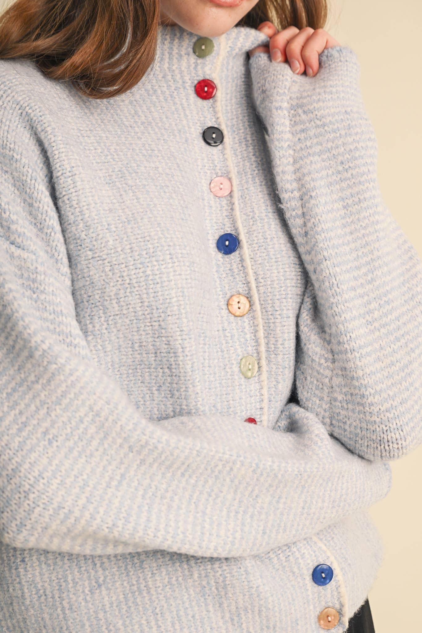 Light Blue Striped Cardigan With Buttons at Ninety Nine Boutique, view 5