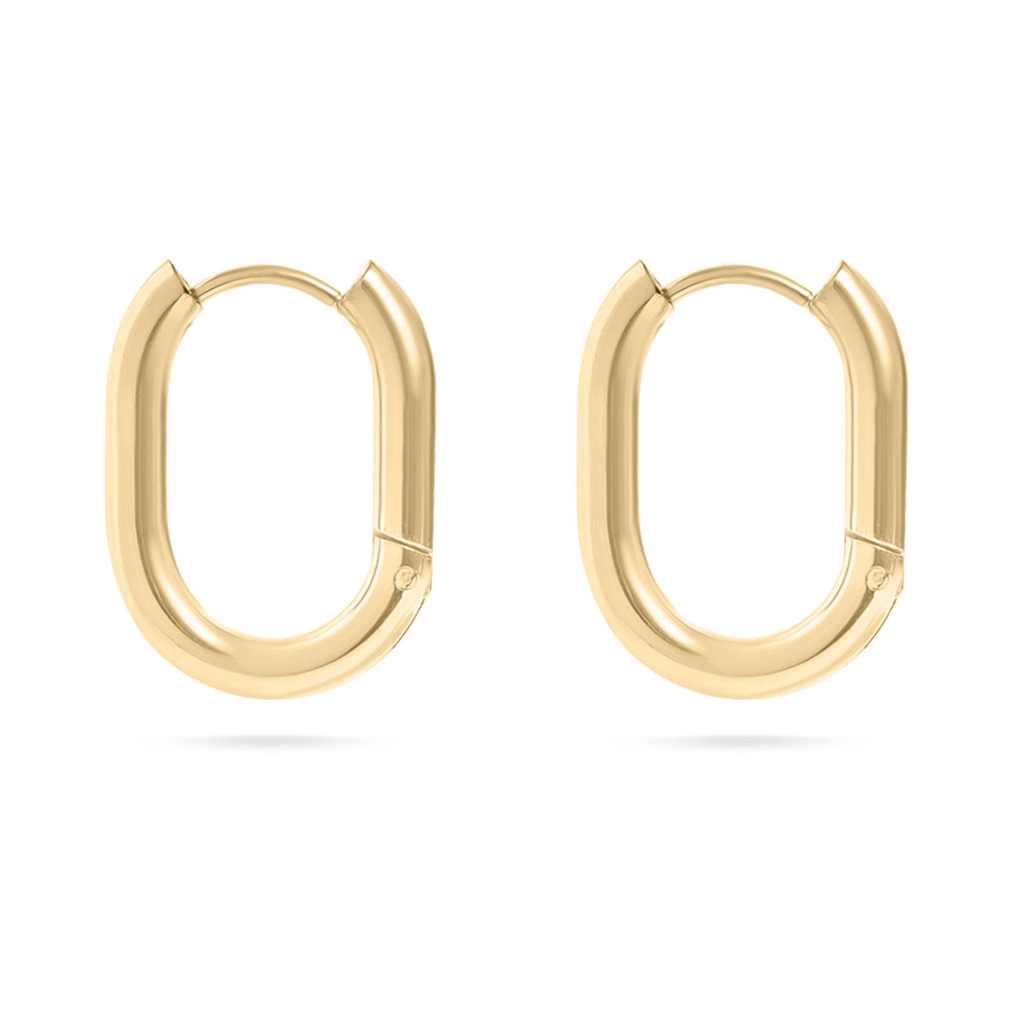 18K Gold Stainless Steel Oval Huggie Earrings