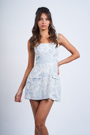 Blue Pond Print Mini Dress