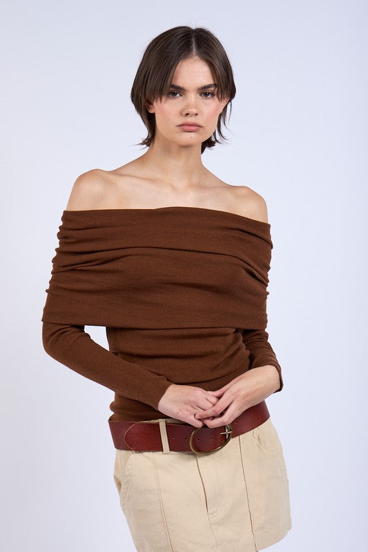 Brown Off Shoulder Sweater