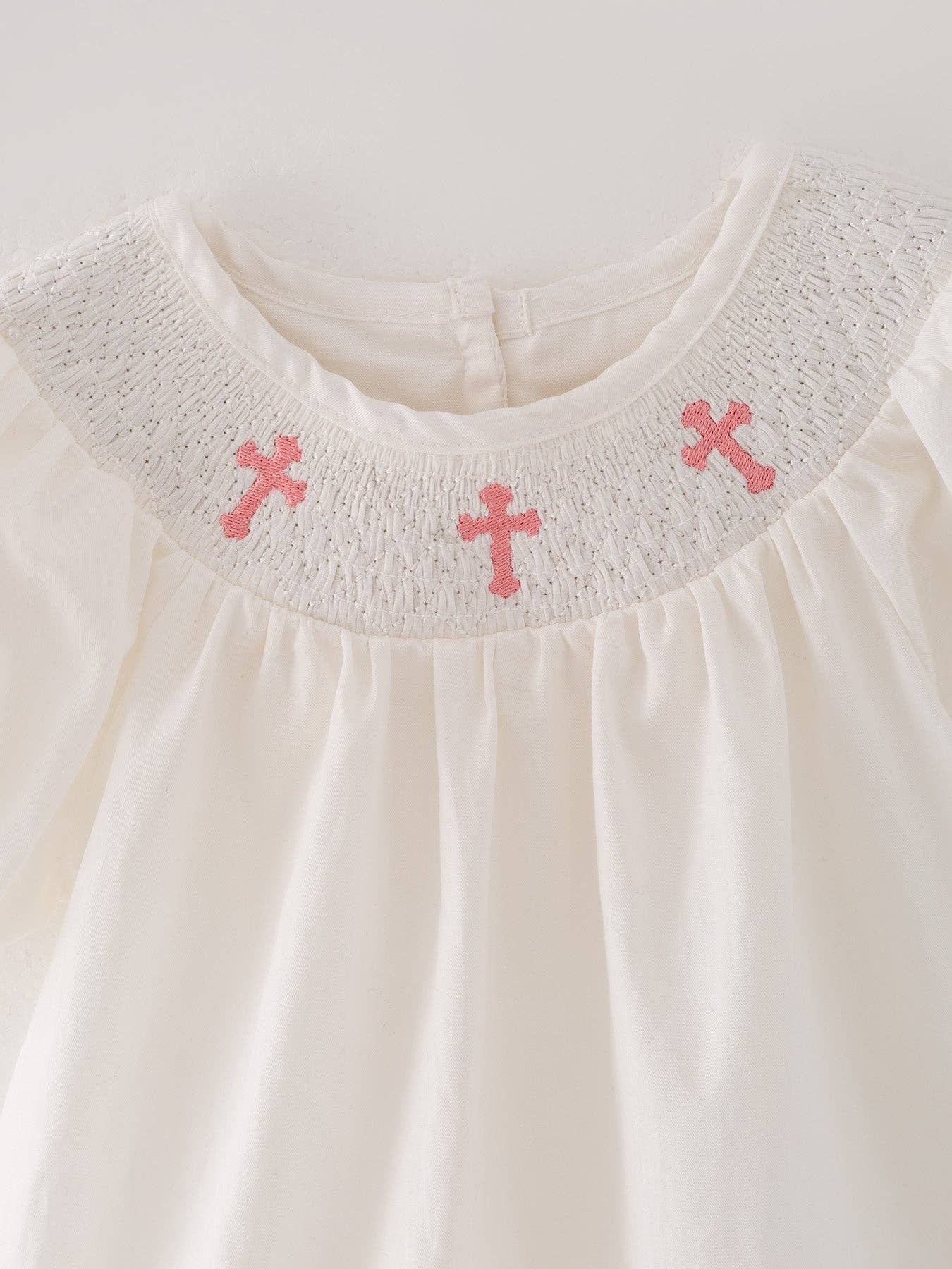 White Smocking Embroidered Crucifix Girls