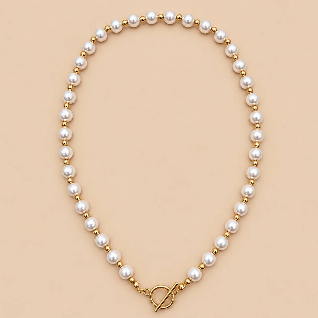 Gold Pearl Toggle Necklace