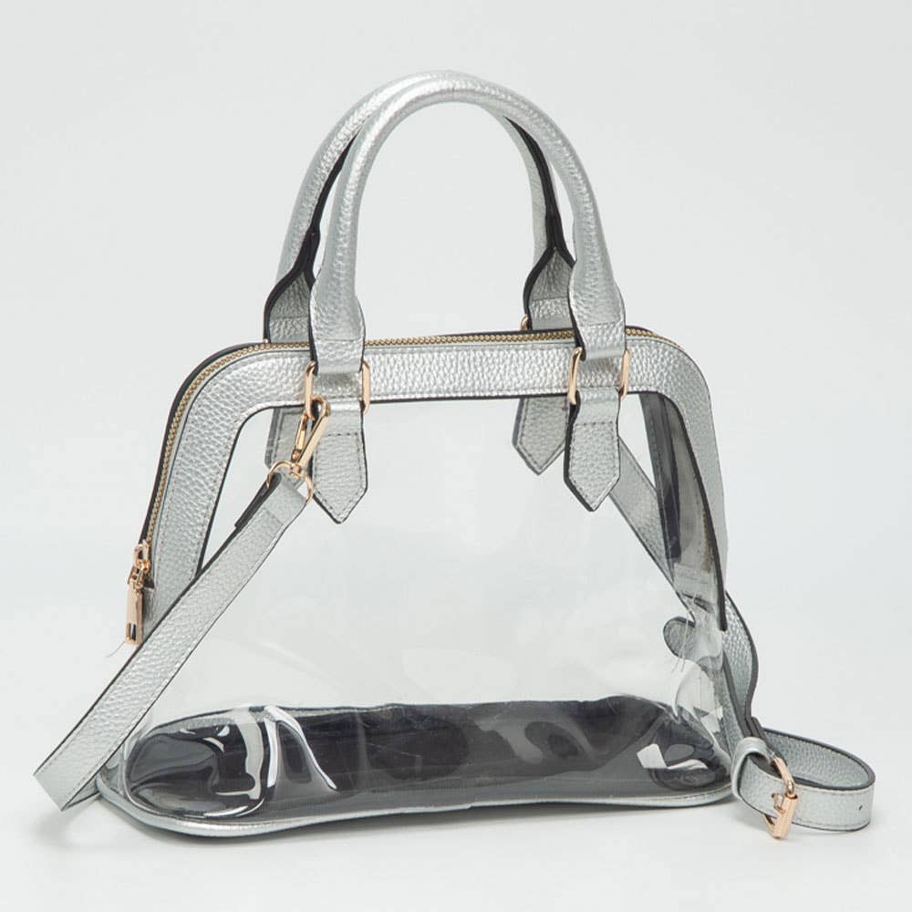 Silver Trim Transparent Structured Top Handle Handbag