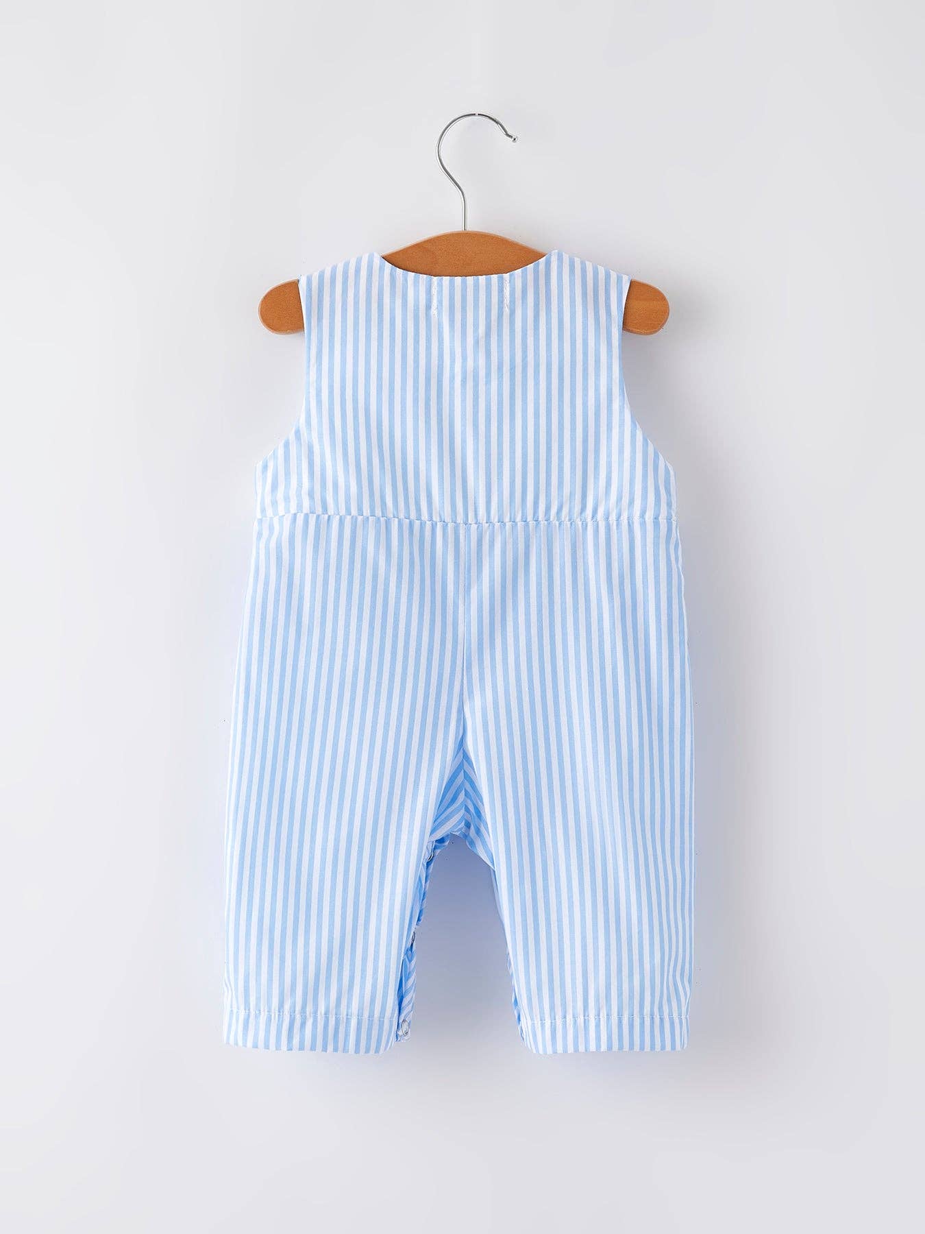 “I LOVE MOMMY”Embroidery Smocking Striped Baby Boys Romper