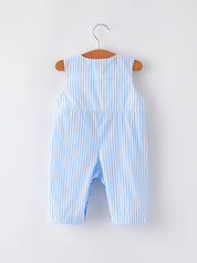 “I LOVE MOMMY”Embroidery Smocking Striped Baby Boys Romper