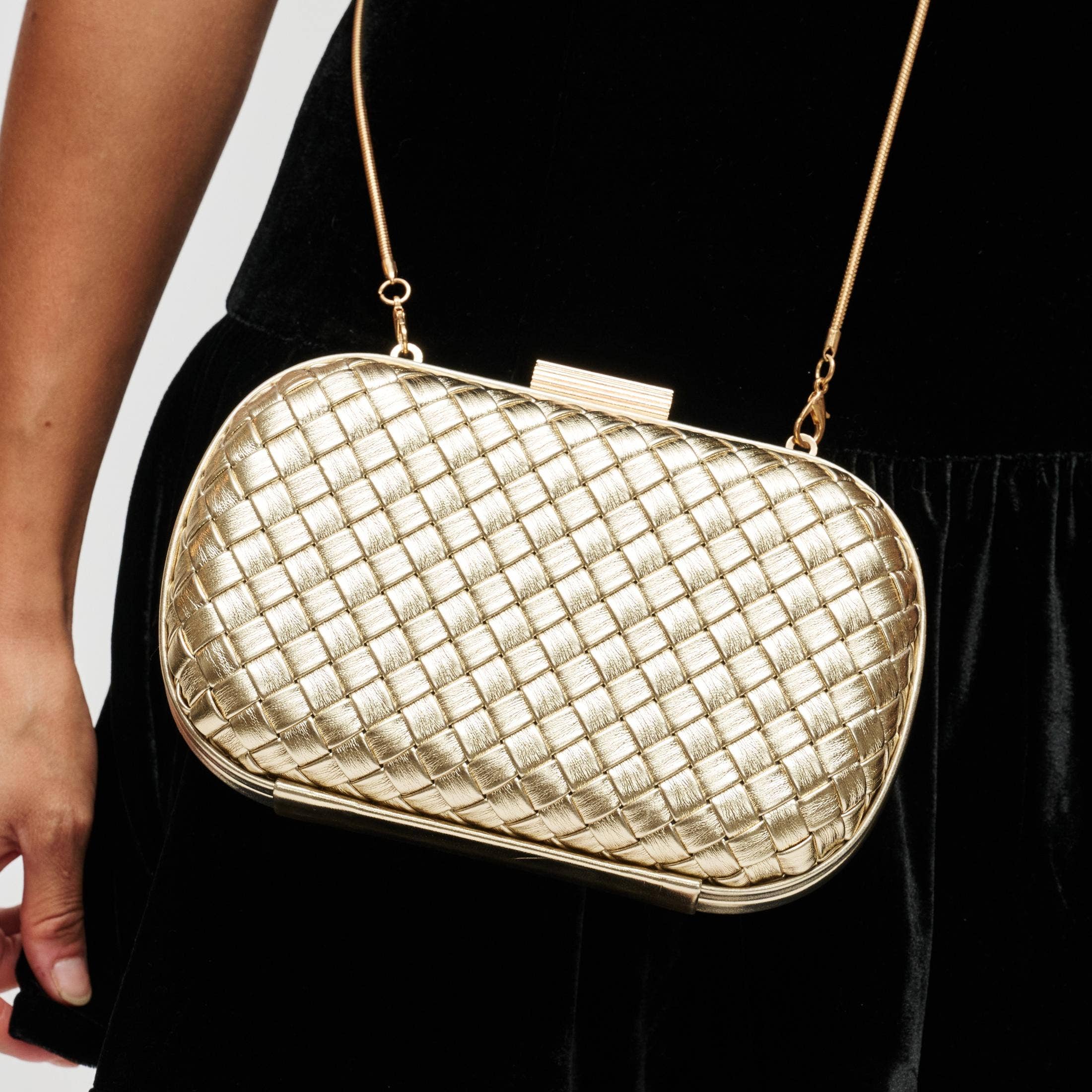 Gold Woven Oval Evening Bag