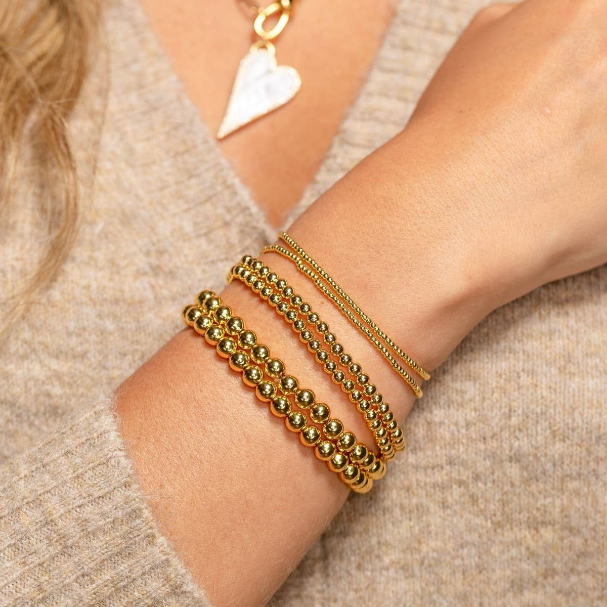 Classic Beaded Stretch Bracelets: Gold / 4mm