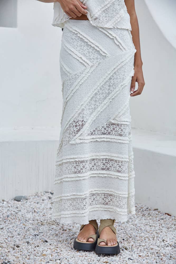 Knit Spandex Lace Midi Skirt