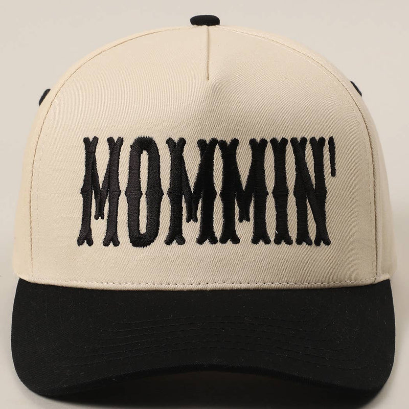 Black MOMMIN' Letter Embroidery Two-Tone Trucker Hat