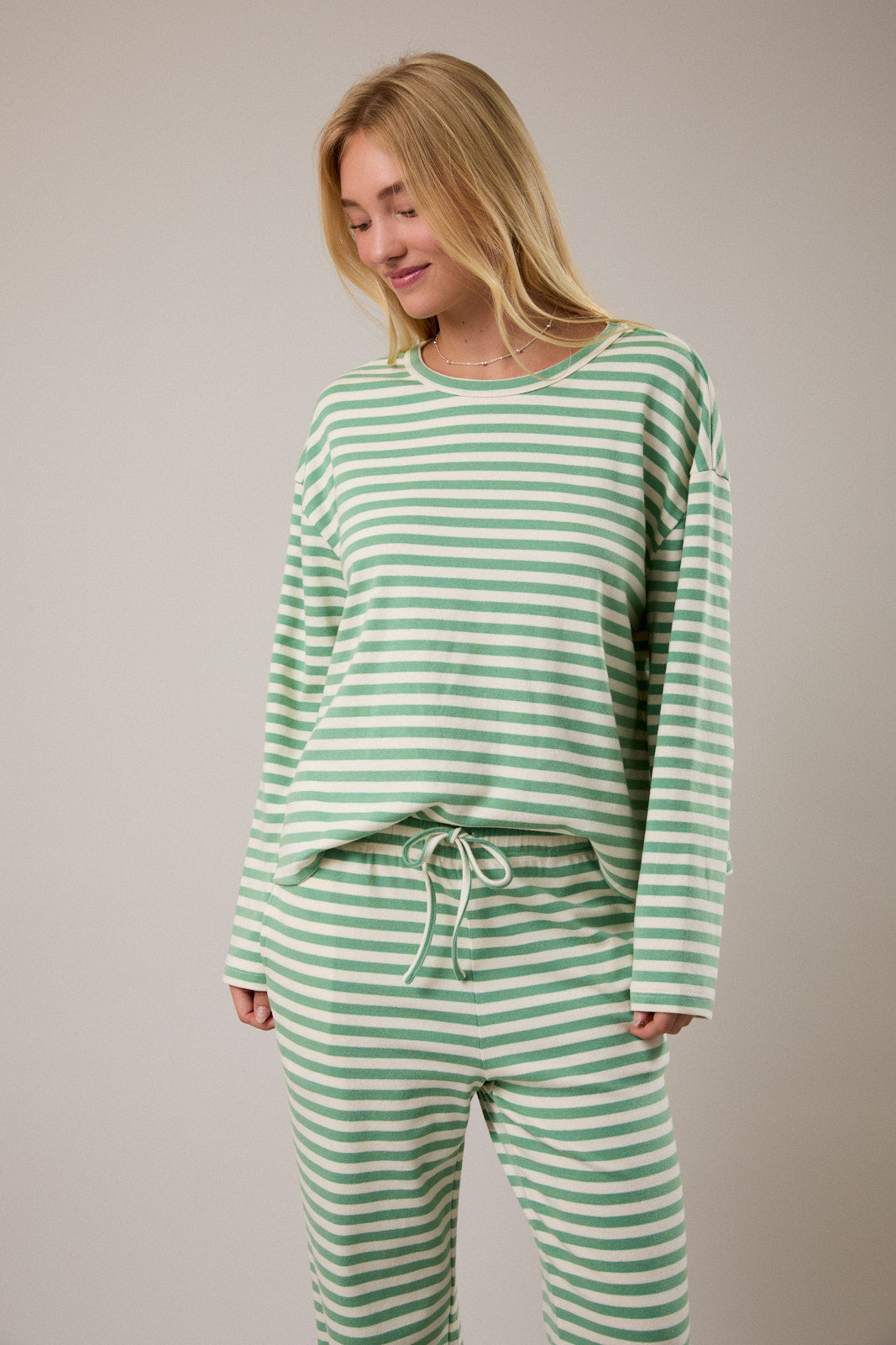 Green & Cream Long Sleeve Top & Pants Set