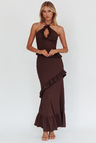 Brown Crinkle Maxi Dress