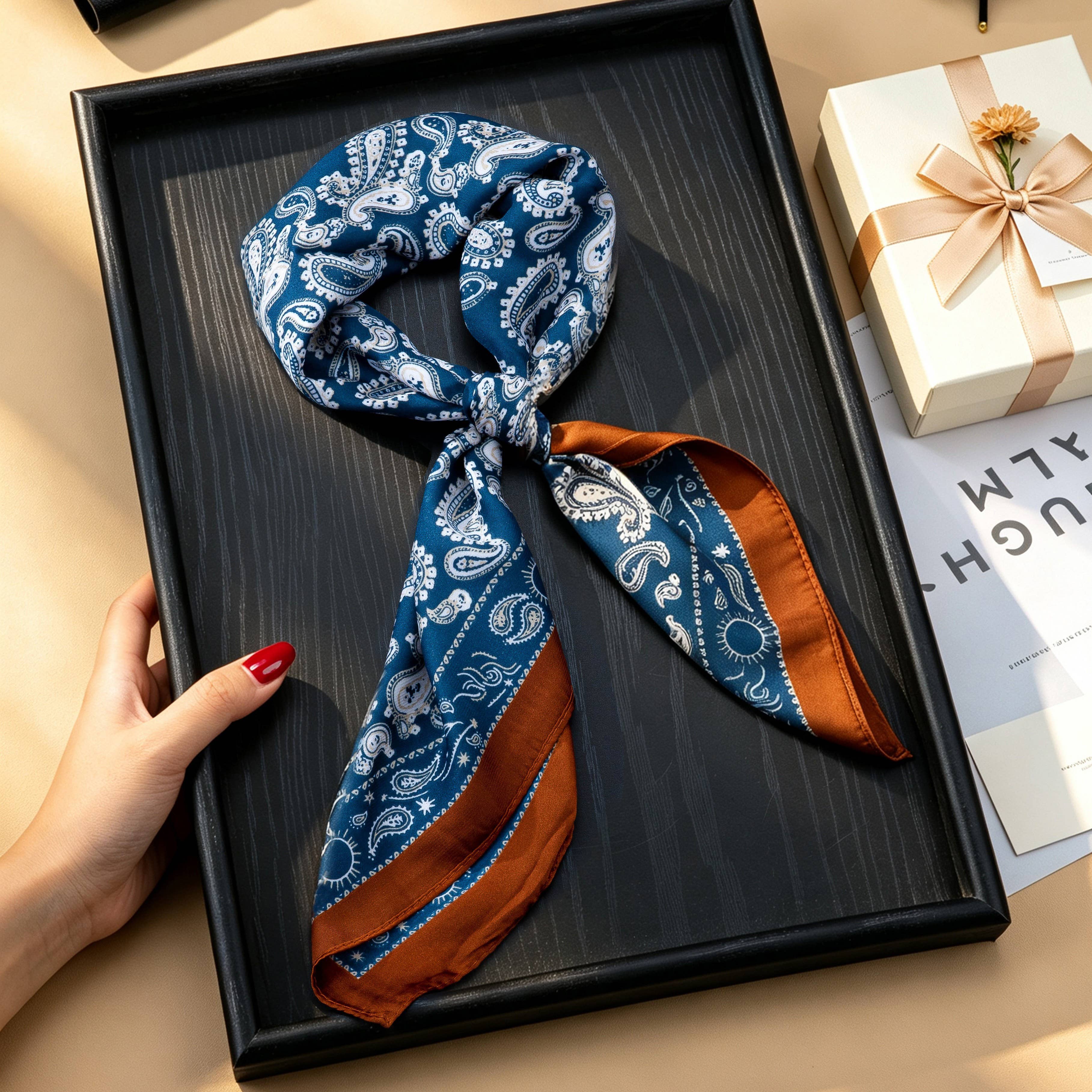 Teal Paisley Border Square Scarf
