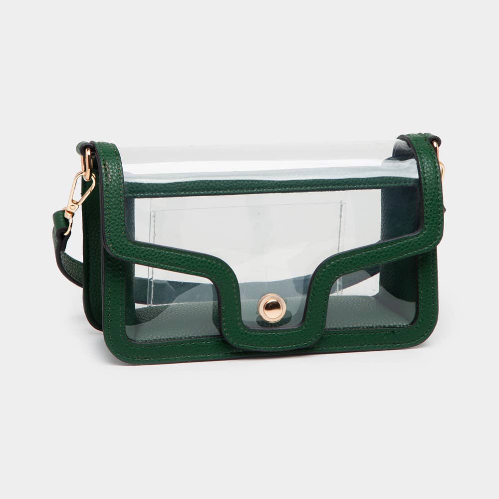 Solid Faux Leather Transparent Rectangle Shoulder Bag: Tan
