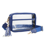 Faux Leather Transparent Rectangular Crossbody Bag: Clear,Royal Blue