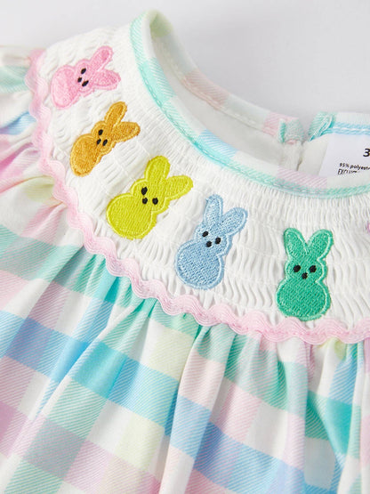 Easter Bunny Girls Multi Plaid Bow Romper