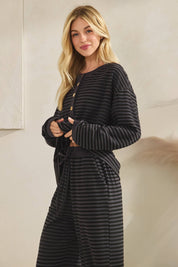 Striped Button Henley Brushed Lounge Set