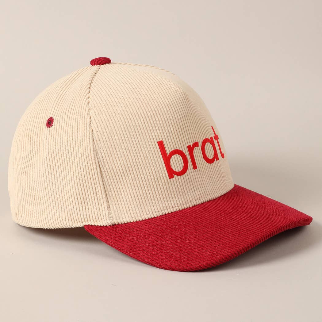 Brat Typographic Two-Tone 5 Panel Corduroy Baseball Cap