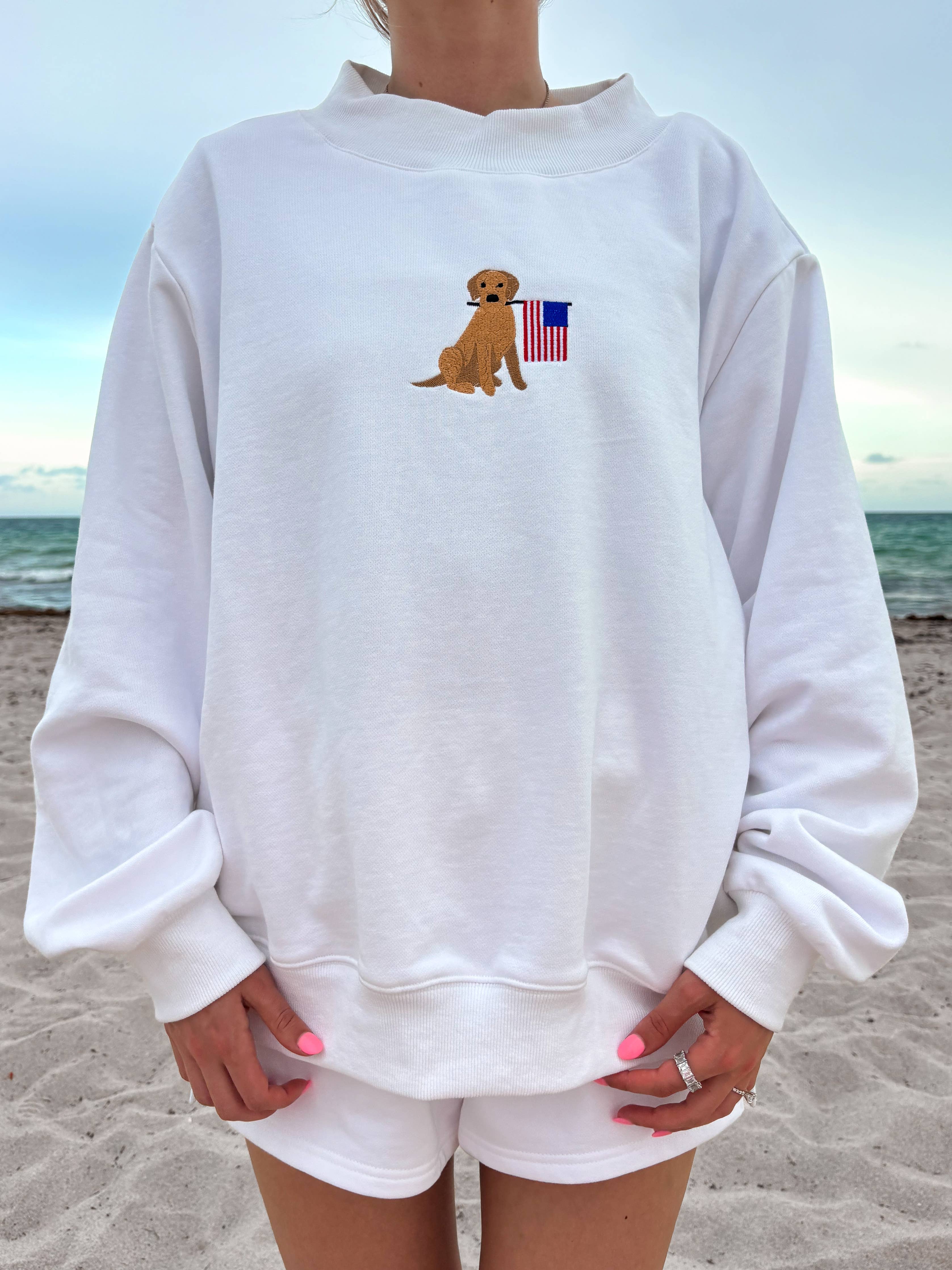 White American Flag Dog Mockneck