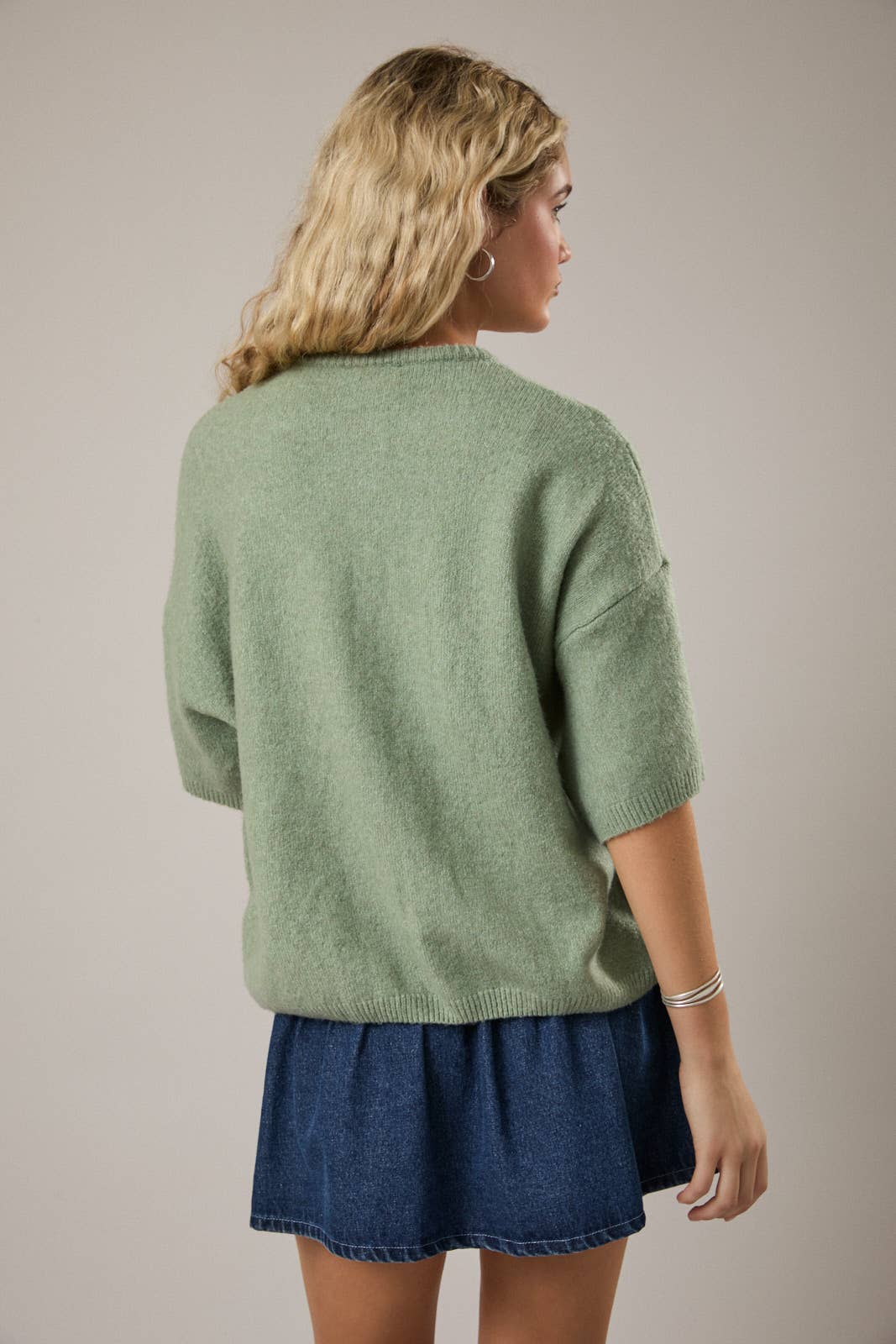 Green Short Sleeve Sweater Cardigan