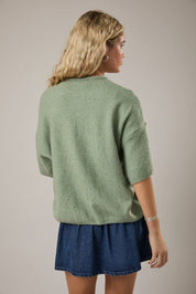 Green Short Sleeve Sweater Cardigan