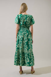 Green Smocked Midi Floral Dress