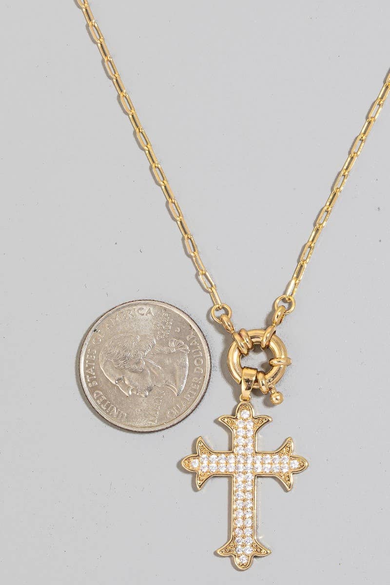 Intricate Pave Gothic Cross Pendant Chain Necklace