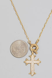 Intricate Pave Gothic Cross Pendant Chain Necklace
