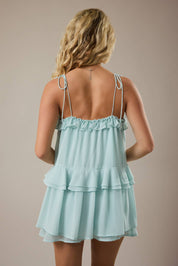 Blue Ruffle Shoulder Tie Romper
