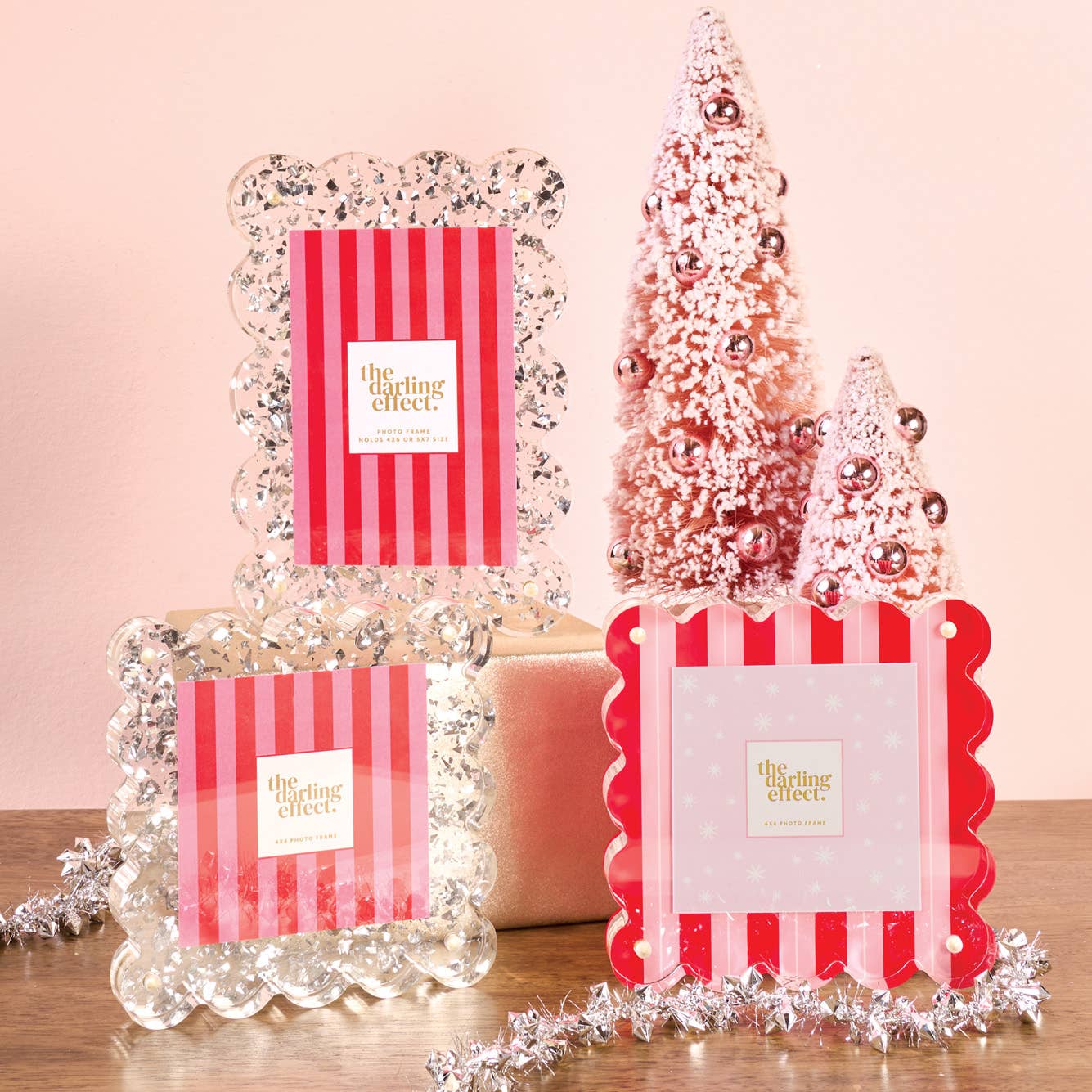 Rectangle Scalloped Acrylic Frame-Peppermint Stripes