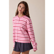 Pink Multi-Striped Sweater Cardigan