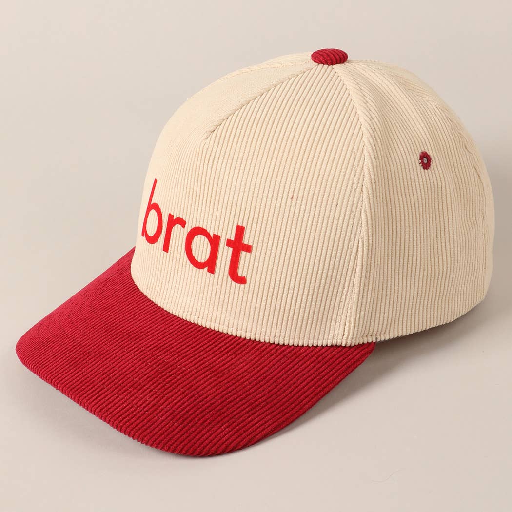 Brat Typographic Two-Tone 5 Panel Corduroy Baseball Cap