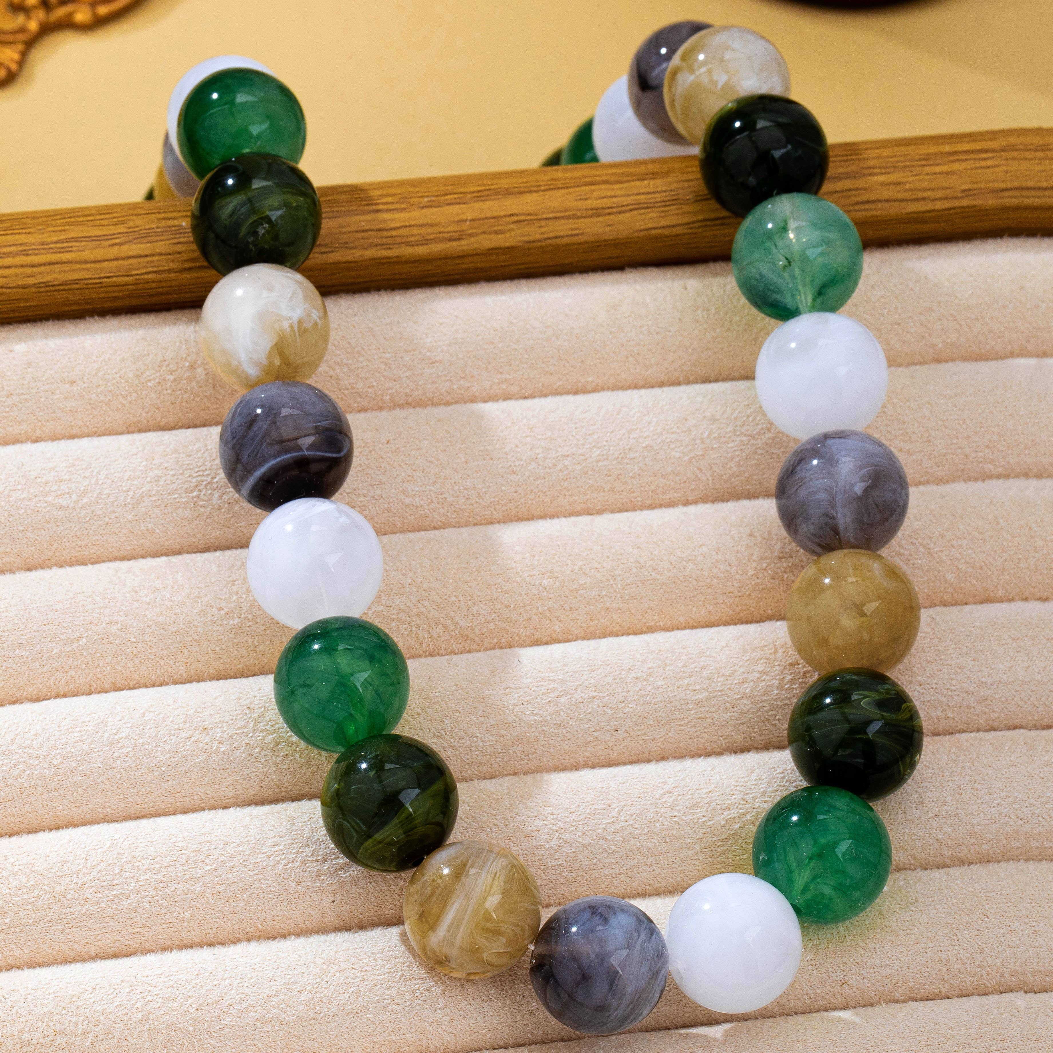 Green Marbled Chunky Bead Necklace