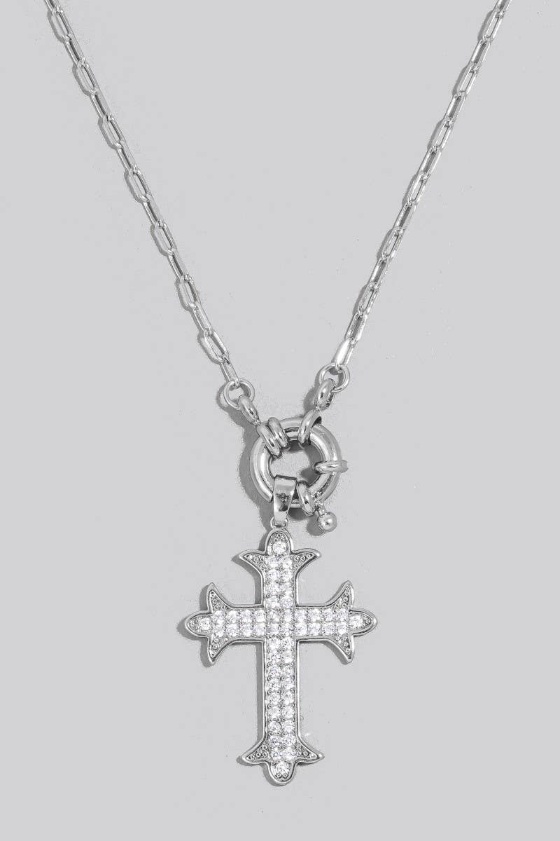 Intricate Pave Gothic Cross Pendant Chain Necklace