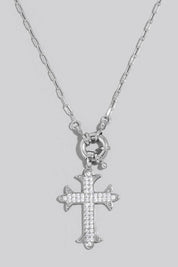 Intricate Pave Gothic Cross Pendant Chain Necklace