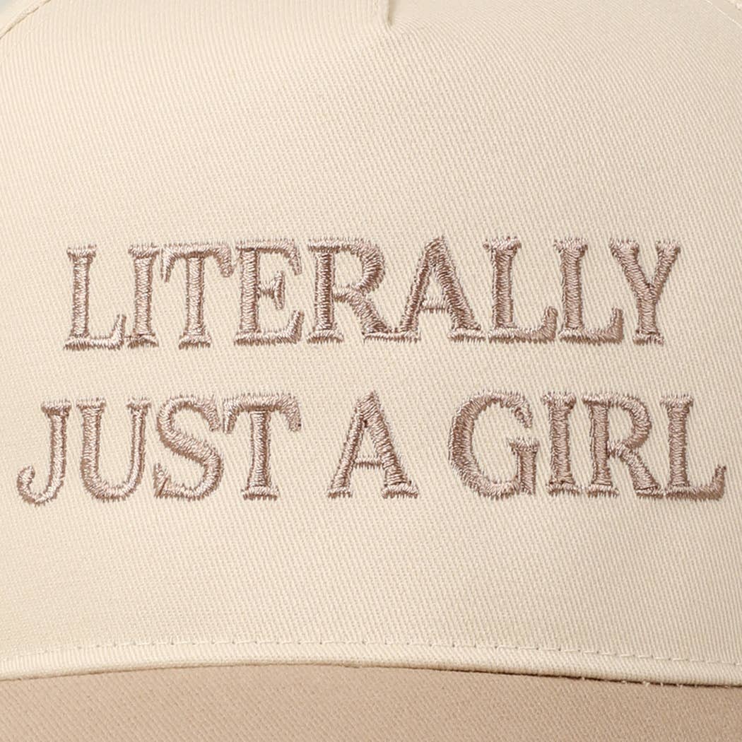 Literally Just A Girl Embroidery Two Tone Trucker Hat: FUCHSIA / ONE SIZE