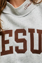 Brown Embroidered Jesus Gray Mockneck