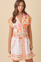 Floral Lapel Collar Button Down Summer Mini Dress