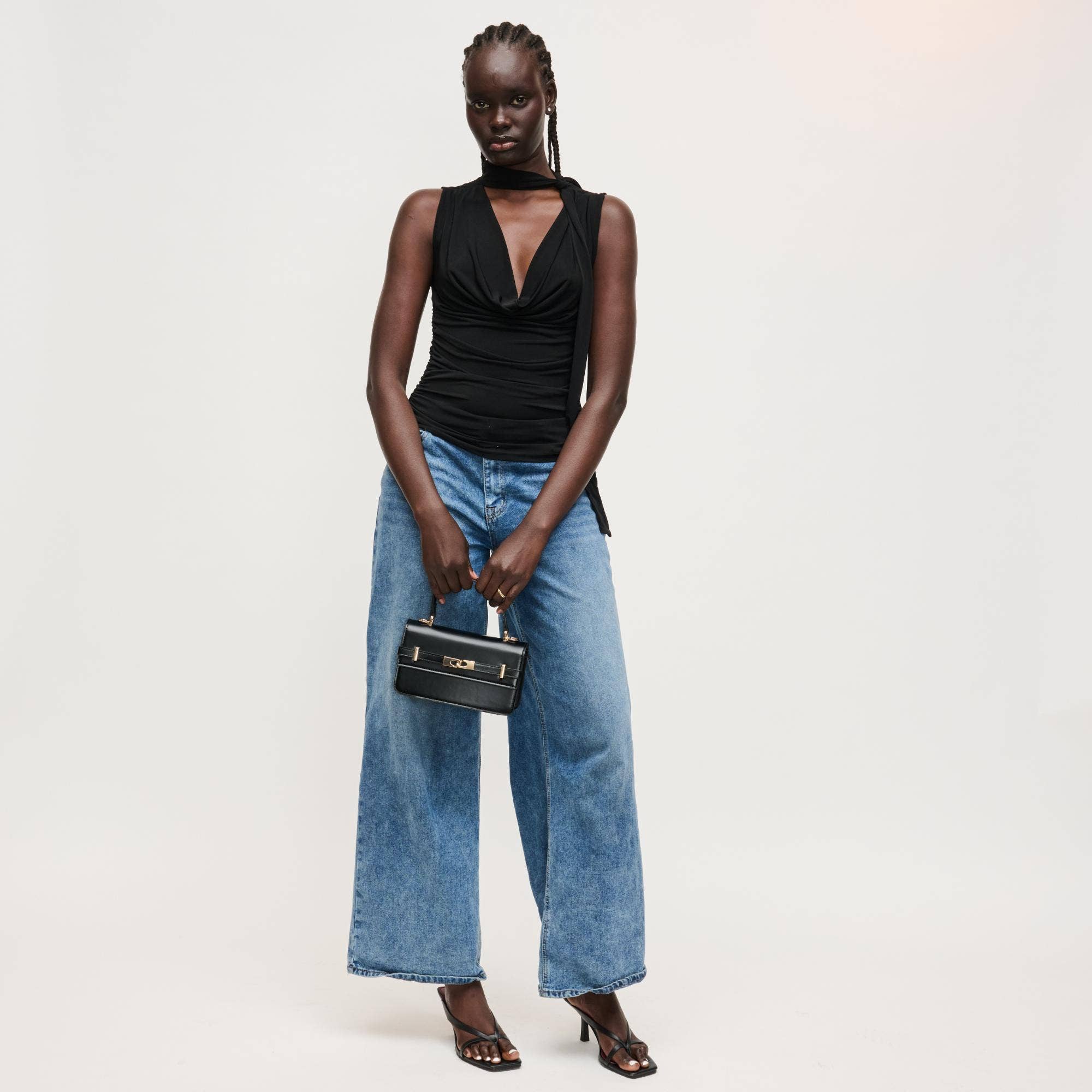 Black Belted Top Handle Crossbody