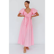Pink Balloon Sleeve Maxi Dress