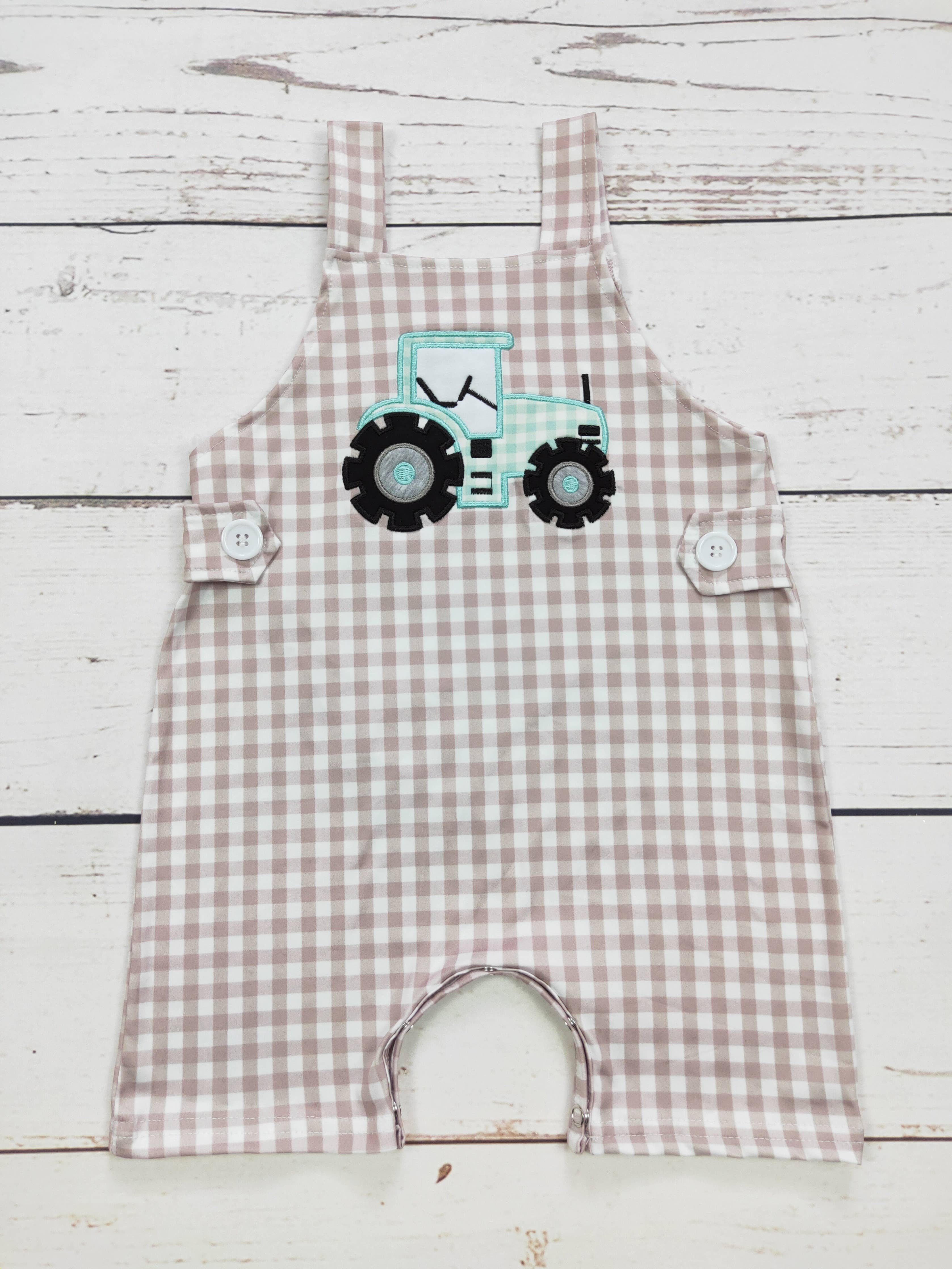 Baby Tractor Checkered Romper
