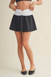 Polka Dot Print Ruched Mini Skort