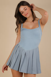 Blue Pleated Skirt Activewear Dress W/ Under Shorts