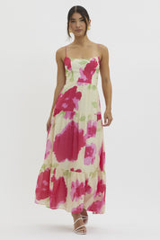 Pink Floral Print Maxi Dress